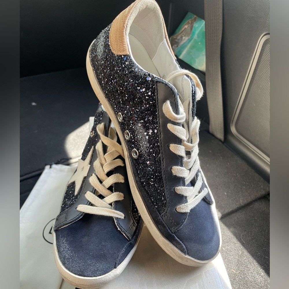 NEW navy glitter golden goose sneakers